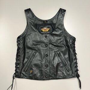 Harley-Davidson Leather Motorcycle Vest with Side Laces Live to Ride Size S